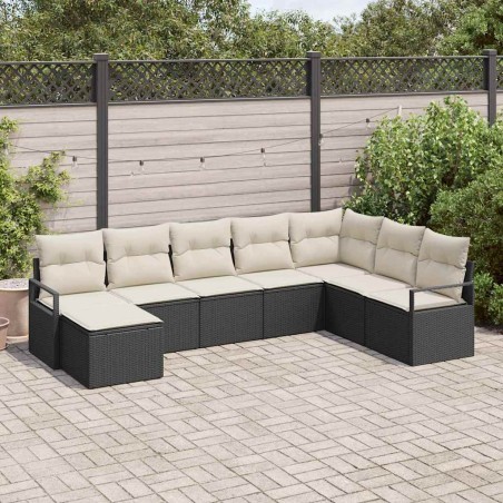 vidaXL Set di divani da giardino da 8 pezzi con cuscini in rattan sintetico nero.