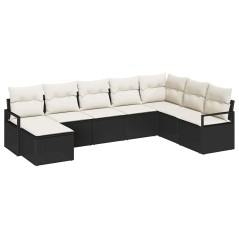 vidaXL Set di divani da giardino da 8 pezzi con cuscini in rattan sintetico nero.