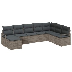 vidaXL Set divano da giardino vitaXL, 8 pezzi con cuscini grigi in rattan sintetico.