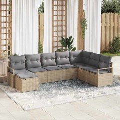 vidaXL Set di divani da giardino da 8 pezzi con cuscini beige in polyrattan