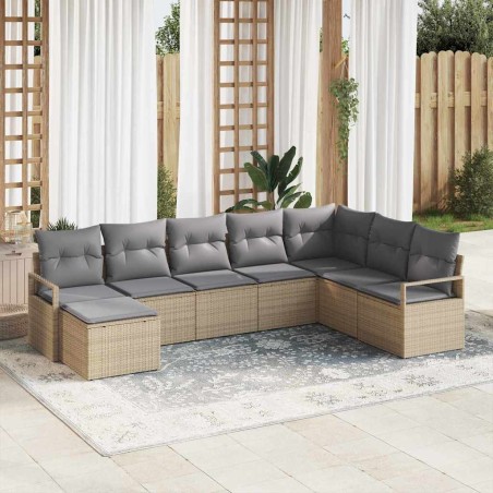 vidaXL Set di divani da giardino da 8 pezzi con cuscini beige in polyrattan