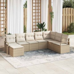 vidaXL Set da giardino di 8 pezzi con cuscini beige in polirattan
