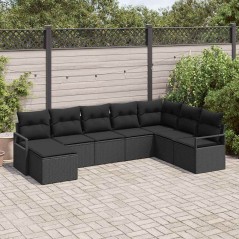 vidaXL Set da giardino in rattan nero da 8 pezzi con cuscini