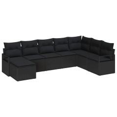 vidaXL Set da giardino in rattan nero da 8 pezzi con cuscini