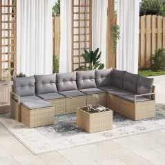vidaXL Set divano da giardino 9 pezzi con cuscini in rattan sintetico nero.
