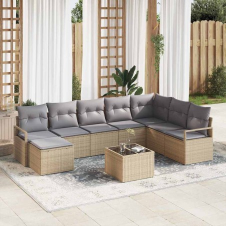 vidaXL Set divano da giardino 9 pezzi con cuscini in rattan sintetico nero.