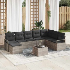 vidaXL Set di divani da giardino 9 pezzi con cuscini grigi in polyrattan