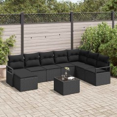 vidaXL Set di divani da giardino 9 pezzi con cuscini beige in rattan sintetico