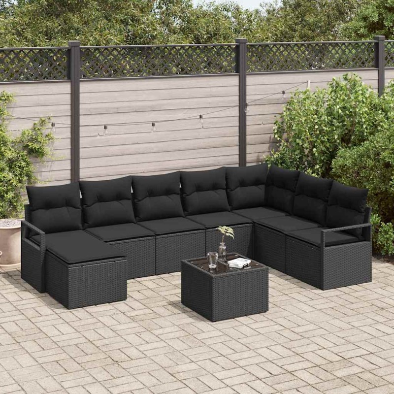 vidaXL Set di divani da giardino 9 pezzi con cuscini beige in rattan sintetico