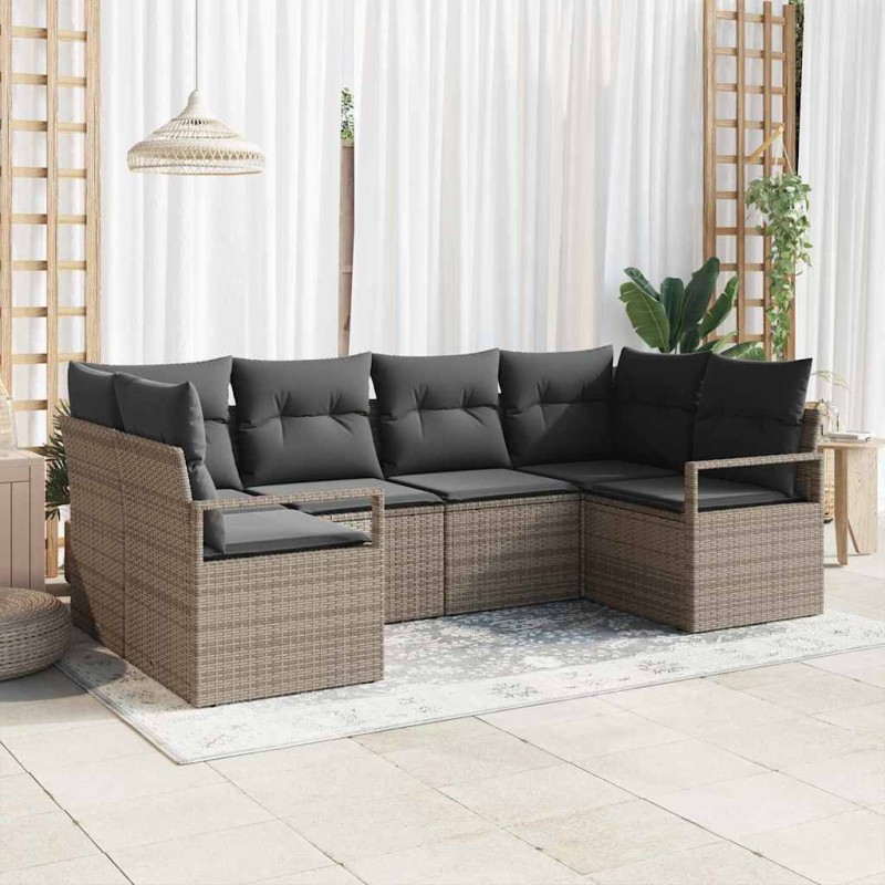vidaXL Set di Divani da Giardino a 6 Pezzi con Cuscini Grigi in Rattan Sintetico