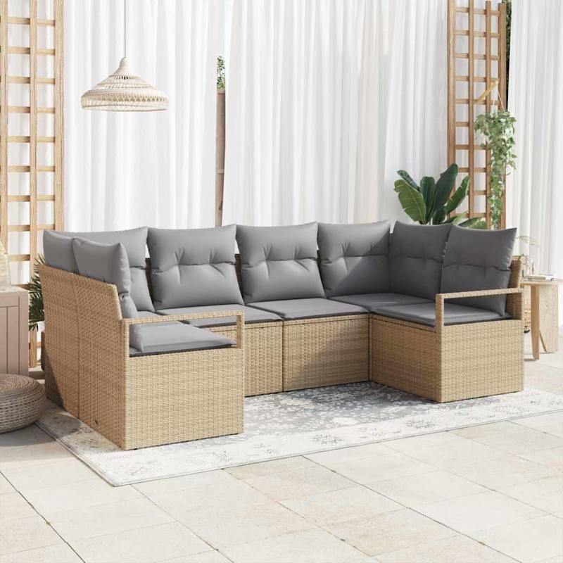 vidaXL Set da giardino di divani 6 pezzi con cuscini beige in rattan sintetico vidaXL Set da giardino di divani 6 pezzi con cuscini beige in rattan sintetico
