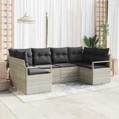 vidaXL Set di divani da giardino con 6 pezzi e cuscini grigio chiaro in rattan sintetico