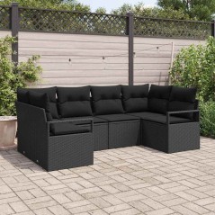 vidaXL Set da Giardino da 6 pezzi con cuscini in rattan polietilene nero.