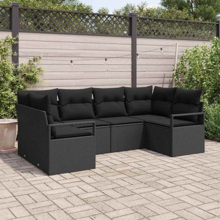 vidaXL Set da Giardino da 6 pezzi con cuscini in rattan polietilene nero.