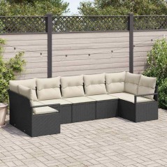 vidaXL Set di divani da giardino con 7 pezzi e cuscini neri in polirattan