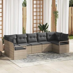 vidaXL Set divano da giardino 7 pezzi con cuscini grigi in rattan tecnico