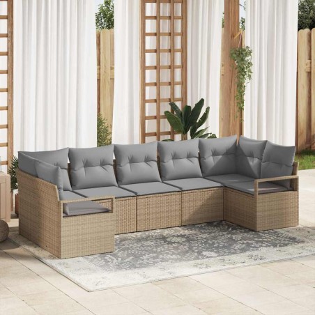 vidaXL Set di divani da giardino 7 pezzi con cuscini beige in rattan sintetico