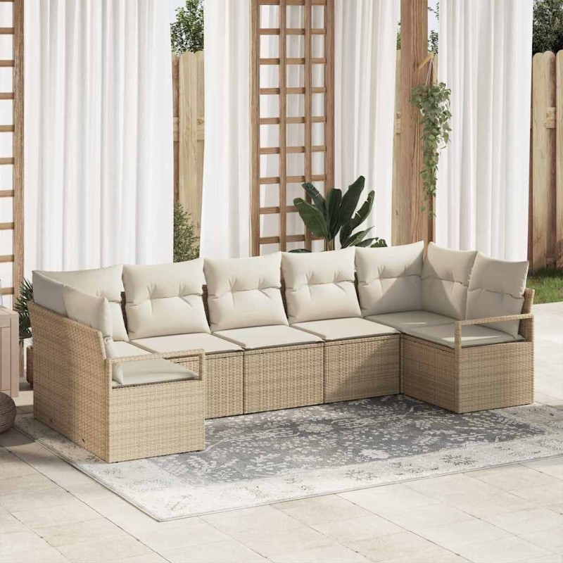 vidaXL Set da giardino di divani 7 pezzi vitaXL con cuscini beige in rattan sintetico