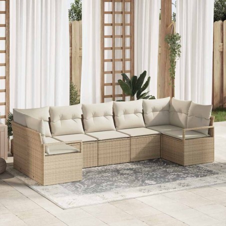 vidaXL Set da giardino di divani 7 pezzi vitaXL con cuscini beige in rattan sintetico