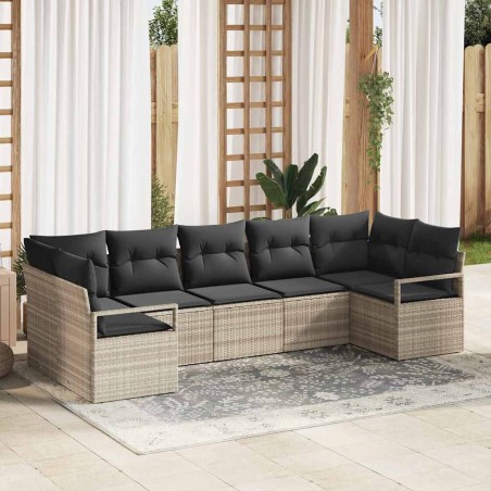 vidaXL Set da Giardino a 7 Pezzi con Cuscini Grigio Chiaro in Rattan Sintetico.