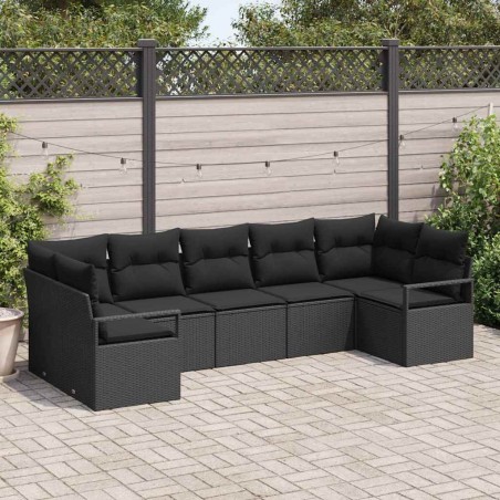 vidaXL Set da Giardino a 7 Pezzi con Cuscini neri in Rattan Sintetico