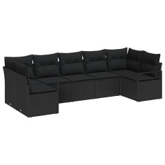 vidaXL Set da Giardino a 7 Pezzi con Cuscini neri in Rattan Sintetico
