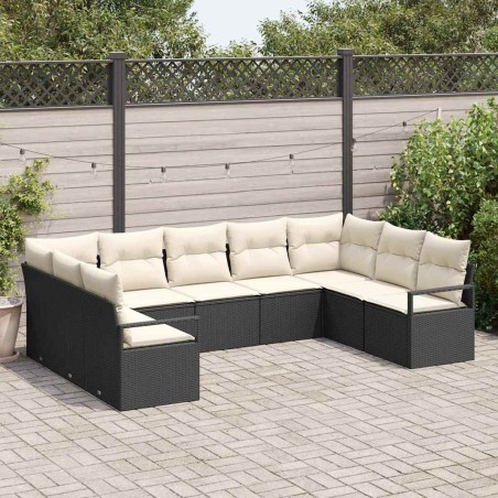 vidaXL Set di divani da giardino 9 pezzi con cuscini neri in rattan sintetico