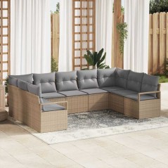 vidaXL Set di divani da giardino 9 pezzi con cuscini beige in rattan sintetico