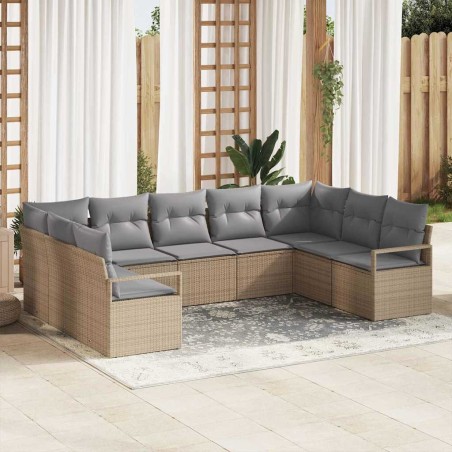 vidaXL Set di divani da giardino 9 pezzi con cuscini beige in rattan sintetico