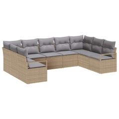 vidaXL Set di divani da giardino 9 pezzi con cuscini beige in rattan sintetico