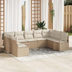vidaXL Set da giardino a 9 pezzi con cuscini beige in rattan sintetico