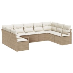 vidaXL Set da giardino a 9 pezzi con cuscini beige in rattan sintetico