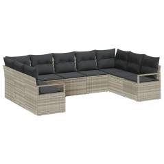 vidaXL Set di divano da giardino 9 pezzi con cuscini grigio chiaro in polirattan