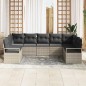 vidaXL Set di divano da giardino 9 pezzi con cuscini grigio chiaro in polirattan