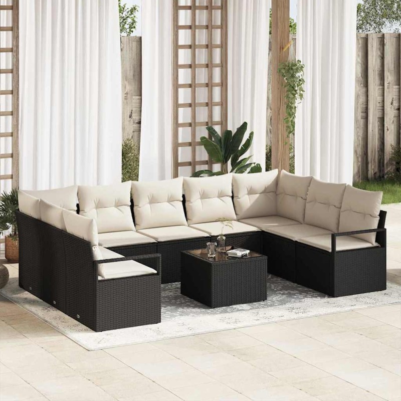 vidaXL Set Divano da Giardino 9 Pezzi con Cuscini in Rattan Sintetico Marrone. vidaXL Set Divano da Giardino 9 Pezzi con Cuscini in Rattan Sintetico Marrone.