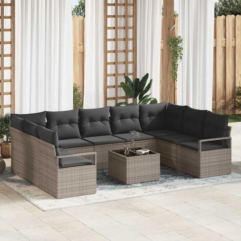 vidaXL Set di Divani da Giardino 9 Pezzi con Cuscini Neri in Rattan Sintetico