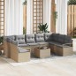 vidaXL Set di Sofà da Giardino da 10 Pezzi con Cuscini Neri in Polyrattan