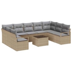 vidaXL Set di Sofà da Giardino da 10 Pezzi con Cuscini Neri in Polyrattan
