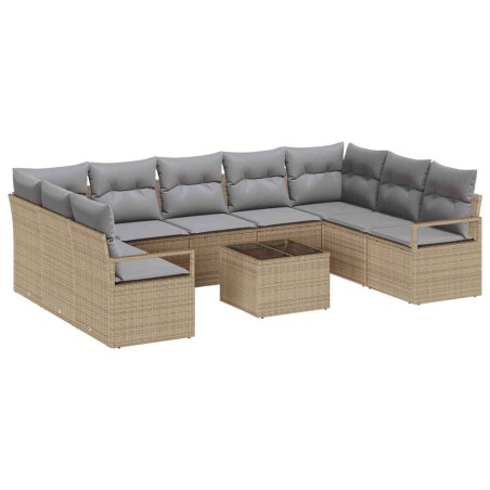 vidaXL Set di Sofà da Giardino da 10 Pezzi con Cuscini Neri in Polyrattan