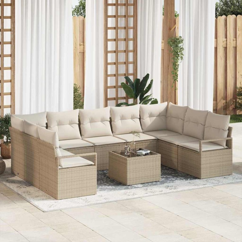 vidaXL Set da giardino con 10 pezzi e cuscini marroni in rattan sintetico