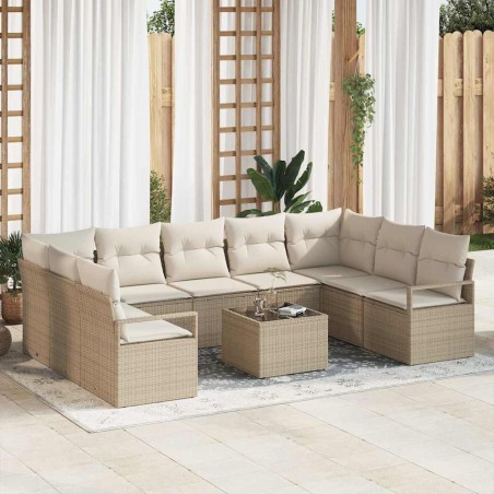 vidaXL Set da giardino con 10 pezzi e cuscini marroni in rattan sintetico