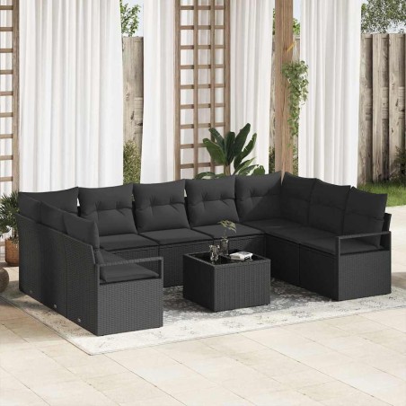 vidaXL Set di divani da giardino in 10 pezzi con cuscini beige in rattan sintetico.