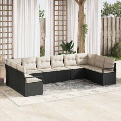 vidaXL Set di divano da giardino da 10 pezzi con cuscini in polirattan nero