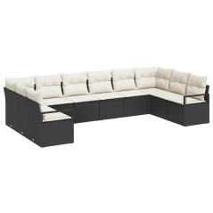 vidaXL Set di divano da giardino da 10 pezzi con cuscini in polirattan nero