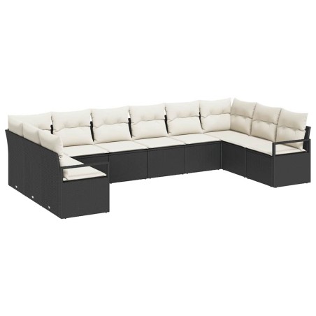 vidaXL Set di divano da giardino da 10 pezzi con cuscini in polirattan nero