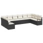 vidaXL Set di divano da giardino da 10 pezzi con cuscini in polirattan nero