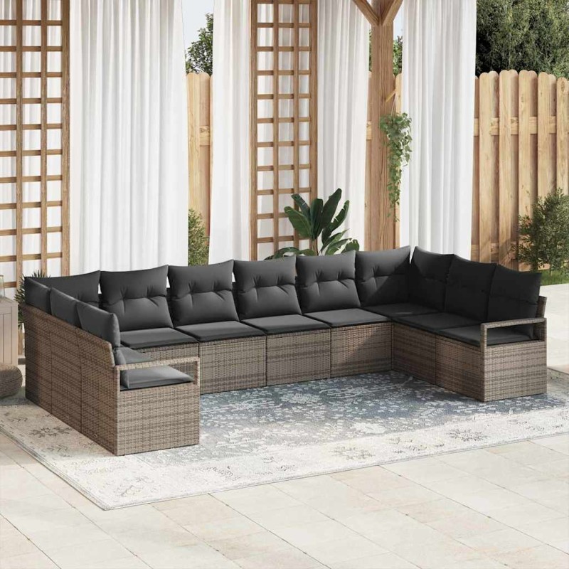 vidaXL Set di divani da giardino 10 pezzi con cuscini grigi in rattan sintetico.