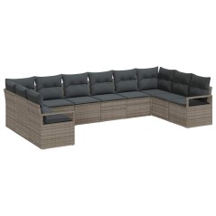 vidaXL Set di divani da giardino 10 pezzi con cuscini grigi in rattan sintetico.