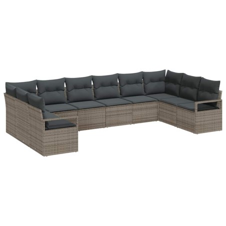 vidaXL Set di divani da giardino 10 pezzi con cuscini grigi in rattan sintetico.
