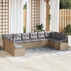 vidaXL Set di divani da giardino 10 pezzi con cuscini in rattan sintetico beige
